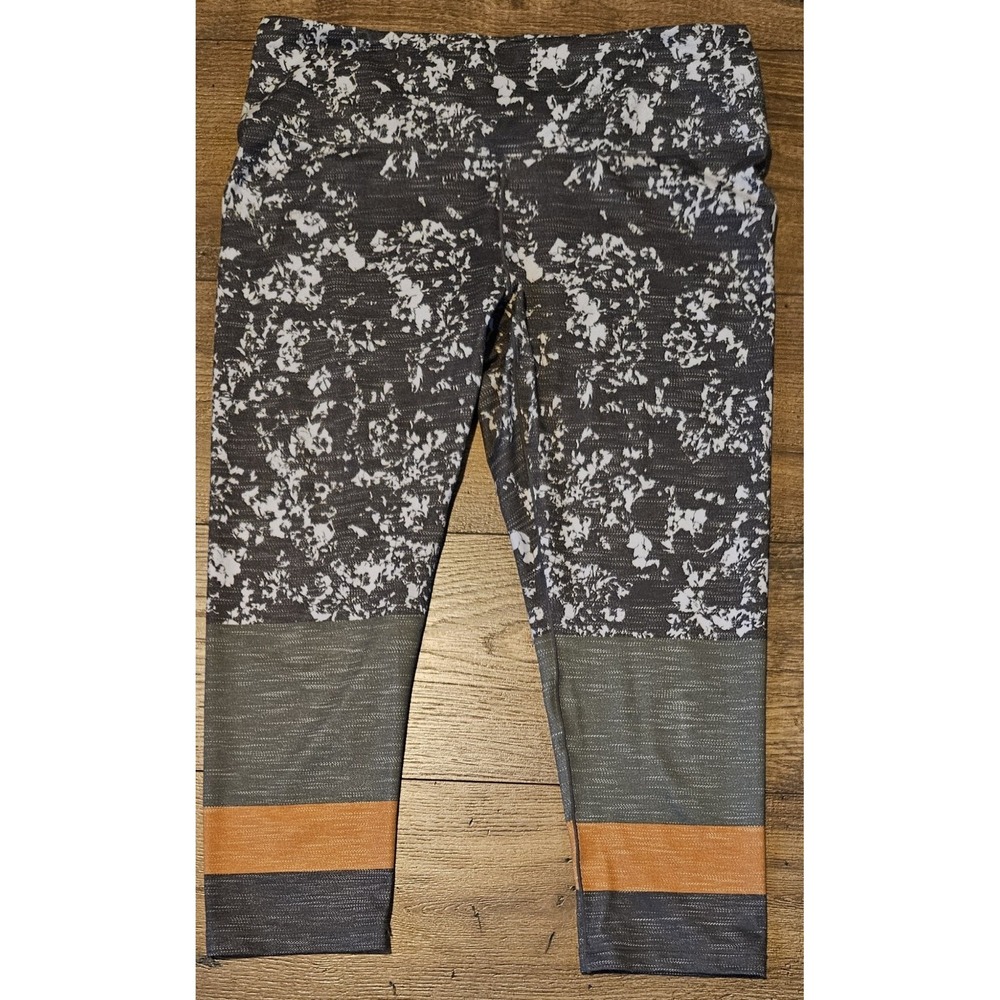 PrAna Large‎ Green And Orange Cropped Workout Yoga Pants Waist  Pocket EUC